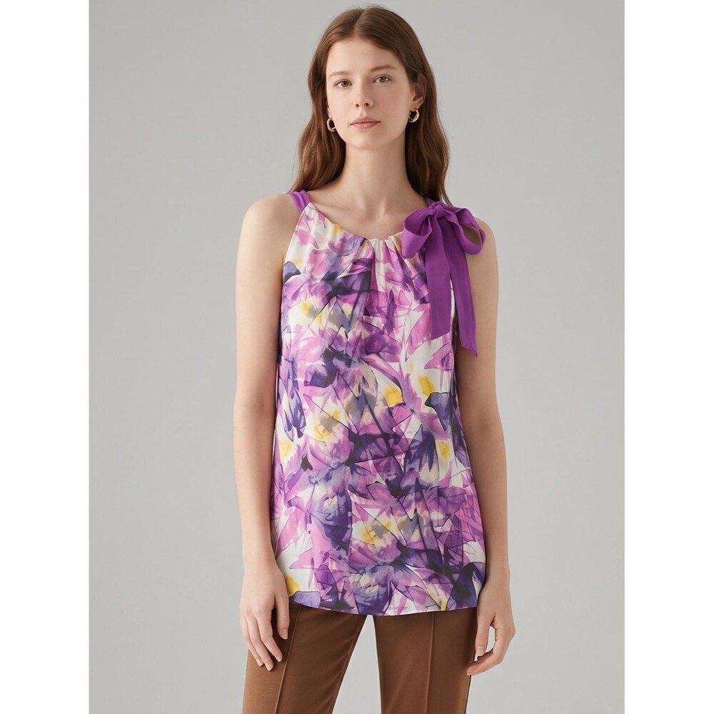 Banana Republic Y2K Fairycore Purple Floral Solk Tie-Shoulder Sleeveless Top L
